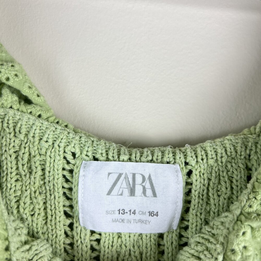 Zara Girls Green Crochet Knit Eyelet Ruffle Tank Top - Picture 3 of 5